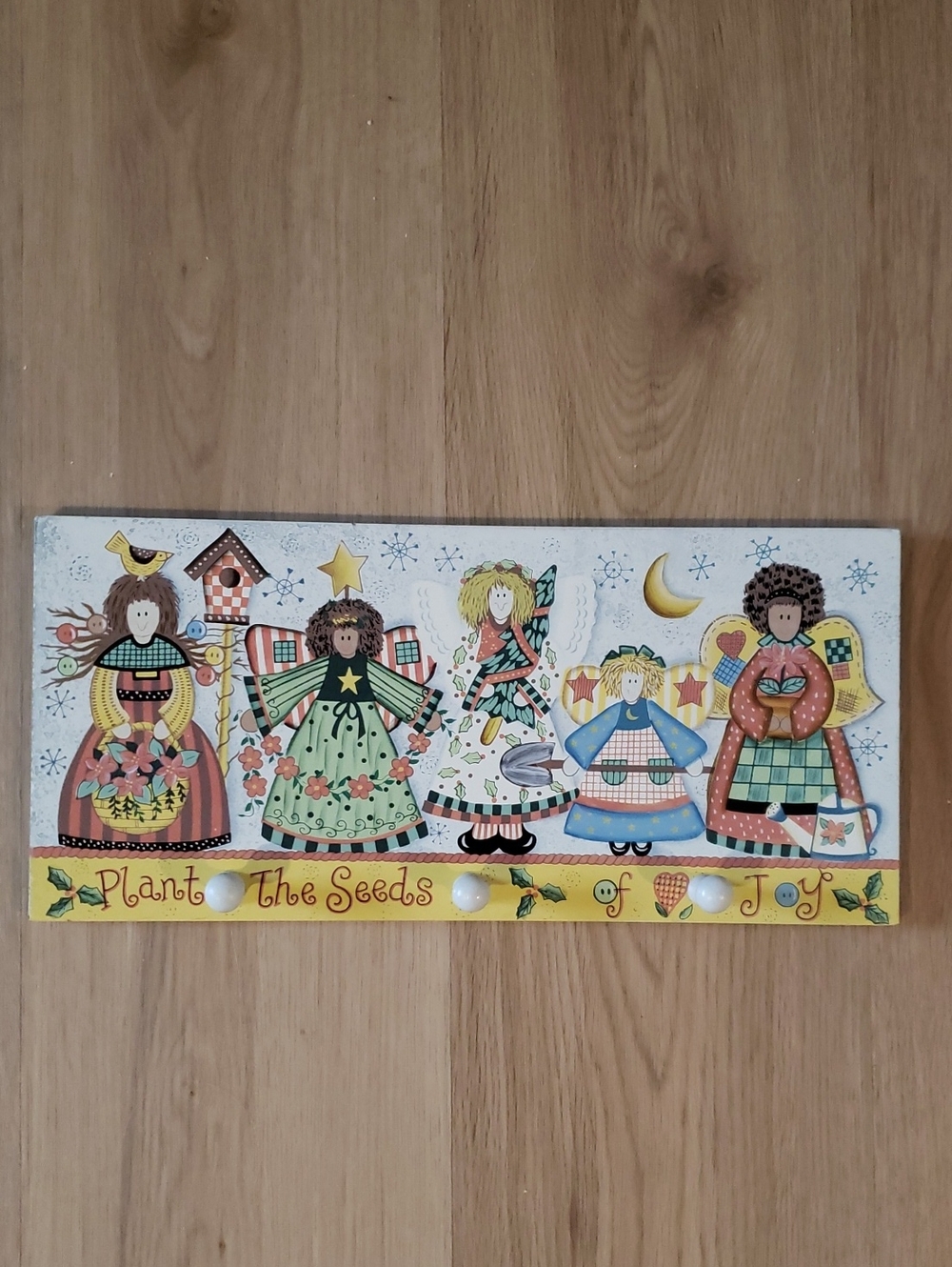 Wall Hook Plaque 'Plant the Seeds of Joy' with Angels Deborah Jordan Bryan